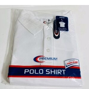 Men's Polo Shirt White  Plain Casual New Short Sleeve Large NEW!